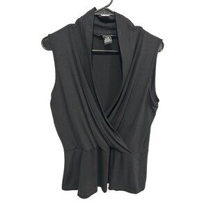 Carole Little Black Sleeveless Draped Cowl Neck Peplum Top Size L Elegant Chic
